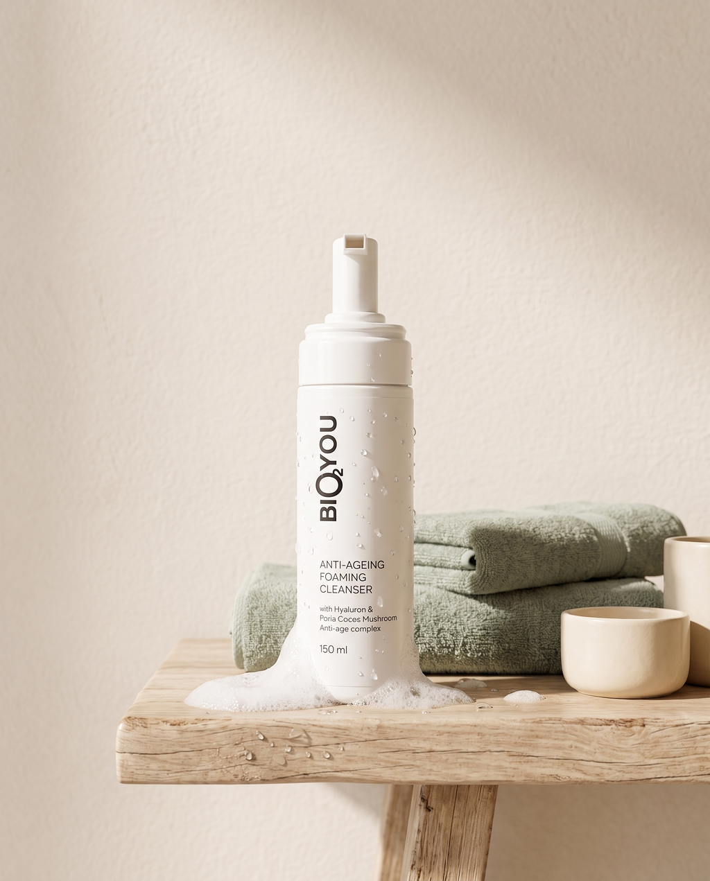 Anti-Age putojantis prausiklis su Poria Cocos ir hialurono rūgštimi, 150 ml