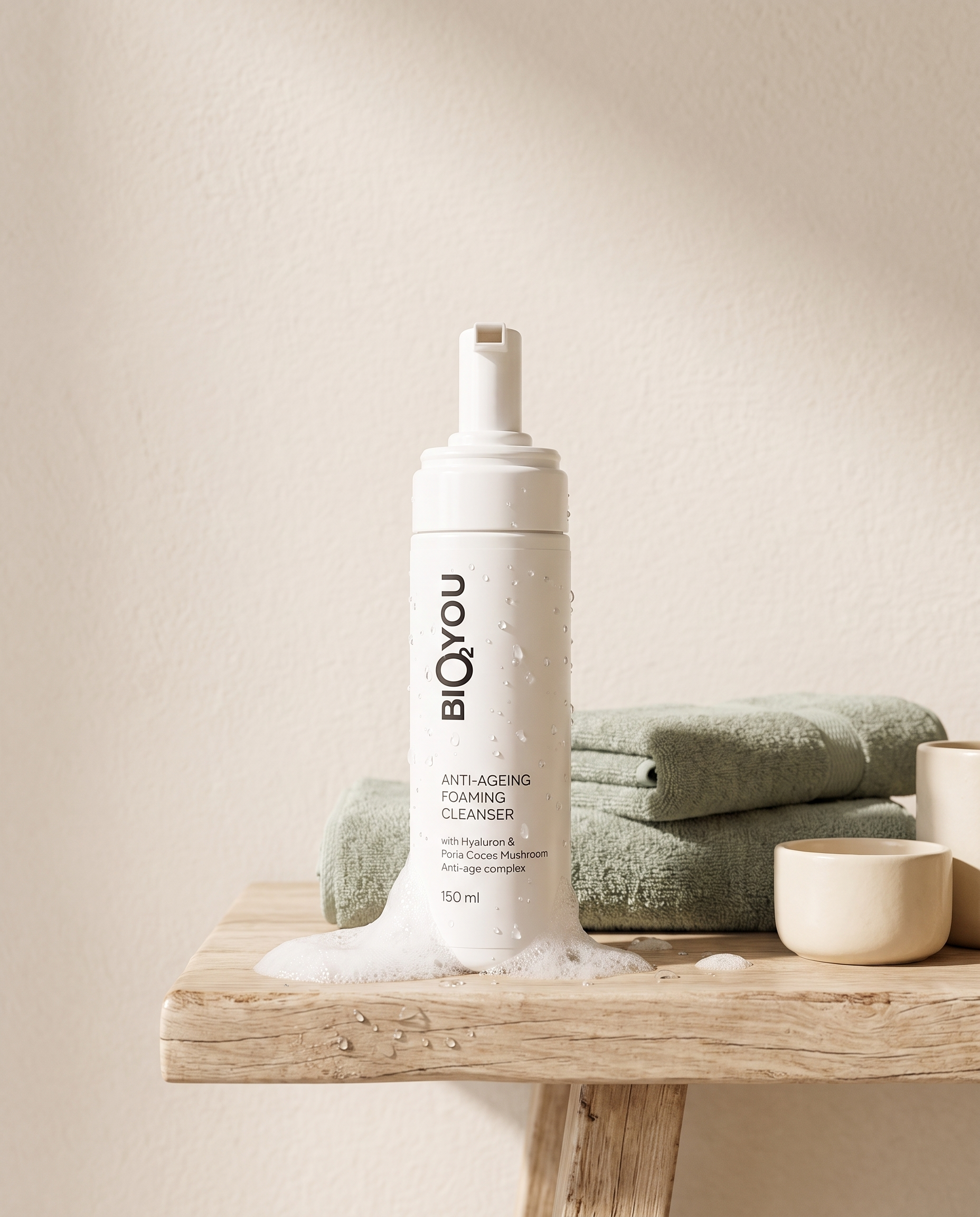 Anti-Age putojantis prausiklis su Poria Cocos ir hialurono rūgštimi, 150 ml